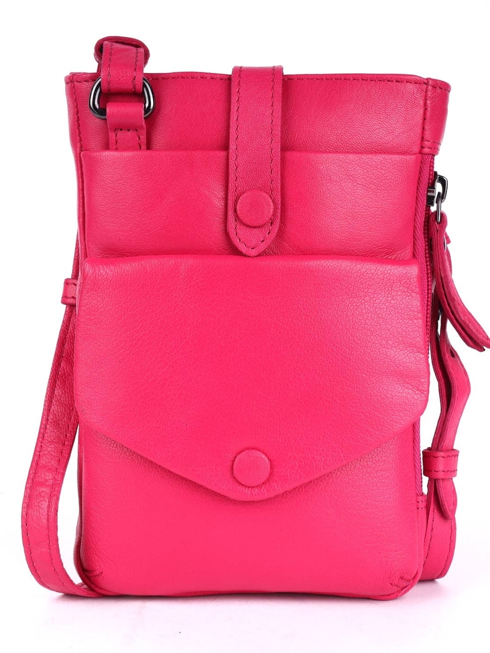 Compact Hot Pink Crossbody Phone Bag with Front Flap and Snap